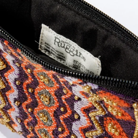 Handmade Hand Beaded Wristlet Clutch - Ethnic Inspired Motive - Dyed Fine Cotton - Picture 6 of 6